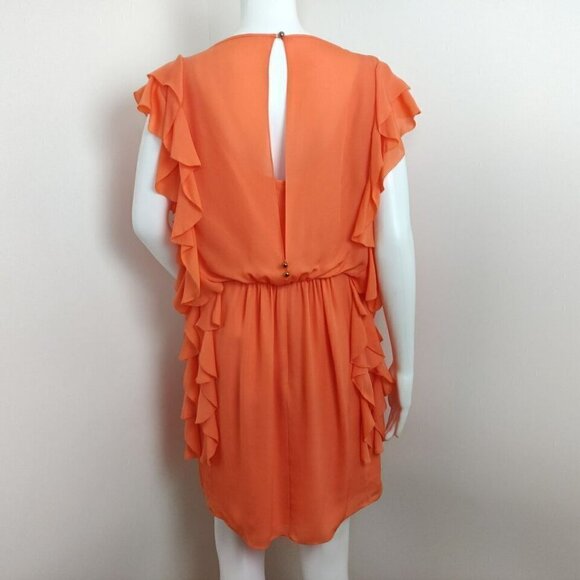 Tibi Silk Ruffle Dress Size 8 Orange Coral Sleeveless Lined Feminine Flowy - Picture 5 of 12